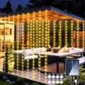 Paryou - Solar-Vorhang-Lichterkette, 3 m x 3 m, 300 LEDs, Solar-Lichterkette für den Außenbereich, mit Fernbedienung, 8 Modi, Hochzeits-Lichterkette,