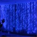 Paryou - Blaue Vorhang-Lichterkette, 300 LEDs, 3 m x 3 m, 8 Beleuchtungsmodi, USB-Fernbedienung, Lichterkette mit Timer für Zimmer, Fenster,