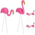 6 x Flamingo Figur, niedliche Gartendeko, tropisches Flair, Teichfiguren Kunststoff, Metall, Dekofigur 2 Größen, pink