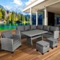 Brast - Gartenmöbel Set Hacienda Grau/Anthrazit bis zu 10 Personen inkl. Kissen & Abdeckung tüv geprüft Outdoor Loungemöbel Sitzgruppe Essgruppe