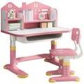 Kindertische,Schreibtischstuhl-Set für Kinder, höhenverstellbarer,Bücherregal und Aufbewahrungsschublade,105cm x 75.5cm x 62.5cm (Rosa)