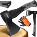 Masko® Spaltaxt, Spaltbeil Axt, FIBERGLAS-Stiel + Handschuhe, die Perfekten Werkzeuge für Garten und Wald, Universal, Robust, Schwarz-Grau / 600g