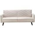 3-Sitzer Sofa Hellbeige Kunstleinen Gesteppt Klappbar mit Schlaffunktion Schmale Armlehnen Hohe Holzbeine Retro Wohnzimmer Schlafsofa Sofabett