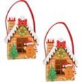 Filz Weihnachts Geschenktasche Lebkuchenhaus 2er Set - 21 x 17 cm - Deko Tasche im Knusperhäuschen Design - Weihnachten Advent Nikolaus Wichtel