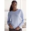 Sweatshirt BENCH. LOUNGEWEAR, Damen, Gr. 32/34, blau (hellblau meliert), Interlock, Graumeliert (Obermaterial): 52% Baumwolle, 48% Polyester, unifarben, bestickt, meliert, Basic, Basic schmal hüftlang, Rundhals, Langarm Bündchen, Sweatshirts, mit glänzender Logostickerei, Loungewear