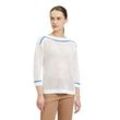 Strickpullover BETTY BARCLAY "Betty Barclay Lochstrick-Pullover mit Strickdetails", Damen, Gr. 38, weiß (patch weiß, blau), Strick, Obermaterial: 100% Polyacryl., casual, gerade normal, U-Boot-Ausschnitt, Langarm, Pullover, Kontraststeppung