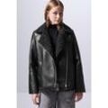 Bikerjacke STREET ONE STUDIO, Damen, Gr. 36, schwarz, Stoff, Obermaterial und Teddy-Details: 100% Polyester, unifarben, casual, normal normal, V-Ausschnitt, Langarm Bündchen, Jacken, mit asymmetrichem Reißverschluss