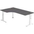 HAMMERBACHER OS 82 höhenverstellbarer Schreibtisch grafit L-Form, C-Fuß-Gestell weiß 200,0 x 80,0/120,0 cm