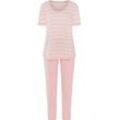 Hanro Kurzarm Pyjama Damen Jersey gestreift, rosa