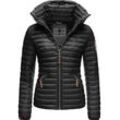 Steppjacke MARIKOO "Löwenbaby", Damen, Gr. M (38), schwarz, Oberstoff: 100% Nylon, Futter: 100% Polyester, Wattierung: 100% Polyester, Ärmelfutter: 100% Polyester, modisch, tailliert hüftbedeckend, Langarm Ärmel ohne Ärmelschlitz elastischer Bund, Jacken, stylische Übergangsjacke mit abnehmbarer Kapuze