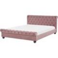 Beliani - Bett Polsterbett Rosa 160 x 200 cm Samtstoff Doppelbett Stilvolle Versteppung Hohe Kopfteil Geschwungene Formgebung Klassisch Chesterfield