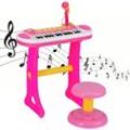 COSTWAY Kinder-Keyboard mit 31 Tasten, tragbares Musikinstrument mit Mehreren Sounds & Lichteffekten, verstellbarem Mikrofon & Hocker, niedliches