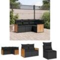 4-tlg. Garten-Sofagarnitur mit Kissen Schwarz Poly Rattan - Gartenmöbel-Sets - Schwarz - The Living Store