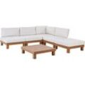 Lounge Set Hellbraun Aluminium 6-teilig für 5 Personen mit Kissen Modul 4er Sofa Ottomane und Couchtisch Outdoor Terrasse Garten Ausstattung