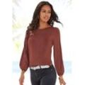 Langarmshirt LASCANA "mit weiten Ärmeln", Damen, Gr. 32/34, braun, Single Jersey, Obermaterial: 95% Viskose (LENZING ECOVERO), 5% Elasthan, feminin, bequem, Rundhals, Langarm weit elastischer Bund mit innenliegendem Gummizug, Shirts, aus weichem Viskose-Stretch