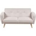 2-Sitzer Sofa Hellbeige Stoffbezug mit Holzbeinen Schlaffunktion Verstellbar Rechteckig Skandinavisch Modern Wohnzimmer Ausstattung Schlafsofa