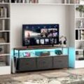 137 cm TV-Schrank – mit 3 Schubladen aus schwarzem Stoff, moderner TV-Schrank mit LED-Beleuchtung, Eisenstruktur, höhenverstellbare Füße, moderner