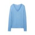 TOM TAILOR Damen Pullover mit V-Ausschnitt, blau, Uni, Gr. XL