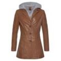 Lederjacke MAURITIUS "CLEEO" Gr. 38/M, braun (cognac), Damen, Obermaterial: 100% Schafsleder. Futter: 100% Baumwolle. Einsatz: 50% Baumwolle, 50% Polyester. Ärmelfutter: 100% Polyester, kontrastfarbene Details, Jacken, stylischer hochwertiger Longblazer im Two-in-One-Look