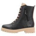 Winterboots REMONTE Gr. 38, schwarz (schwarz, beige) Damen Schuhe Blockabsatz, Winterstiefelette, Schnürboots mit Zierreißverschluss