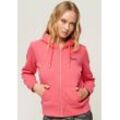 Kapuzensweatjacke SUPERDRY "ESSENTIAL LOGO ZIP HOODIE", Damen, Gr. L, pink (camping pink), Sweatware, Obermaterial: 75% Baumwolle, 25% Polyester, unifarben, casual, relaxed fit, Langarm, Sweatjacken, mit Logostickerei