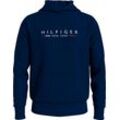 Hoodie TOMMY HILFIGER "HILFIGER NEW YORK HOODY", Herren, Gr. L, blau (dunkelblau), Sweatware, Obermaterial: 63% Baumwolle, 37% Polyester, unifarben, casual, regular fit hüftbedeckend, Langarm Rippbündchen, Sweatshirts, mit Kängurutasche