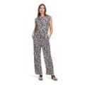 Overall BETTY & CO "Betty & Co Jumpsuit mit Rundhalsausschnitt" Gr. 36, Normalgrößen, schwarz (schwarz, nature), Damen, Obermaterial: 85% Viskose, 13% Polyester, 2% Elasthan., Overalls, Druck