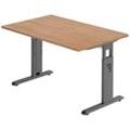 HAMMERBACHER OS 12 höhenverstellbarer Schreibtisch nussbaum rechteckig, C-Fuß-Gestell grau 120,0 x 80,0 cm