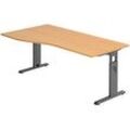 HAMMERBACHER OS 18 höhenverstellbarer Schreibtisch buche Trapezform, C-Fuß-Gestell grau 180,0 x 80,0/100,0 cm