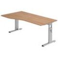 HAMMERBACHER OS 18 höhenverstellbarer Schreibtisch nussbaum Trapezform, C-Fuß-Gestell silber 180,0 x 80,0/100,0 cm