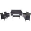 3-2-1-1 Poly-Rattan Garten-Garnitur Hamar, Lounge-Set Sitzgruppe Sofa anthrazit, Kissen anthrazit