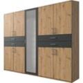 Drehtürenschrank WIMEX "Taiga Kleiderschrank mit Spiegel OTTOs Choice Topseller" Schränke Gr. B/H/T: 225cm x 210cm x 58cm, 9 St., grau (artisaneichefarben, graphit) mit Schubladen auf bequemer Höhe, TOPSELLER Bestseller