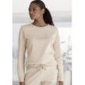 Sweatshirt BENCH. LOUNGEWEAR Gr. 32/34, beige (beige meliert), Damen, Interlock, Graumeliert (Obermaterial): 55% Baumwolle, 45% Polyester, unifarben, bestickt, meliert, Sweatshirts, mit glänzender Logostickerei, Loungewear