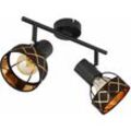 Deckenlampe Deckenleuchte Spotlampe Deckenstrahler Spotleuchte, Spots beweglich 2 flammig, Metall Textil schwarz gold, 2x E27 Fassungen, LxH 30x18cm