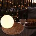 Windlicht Solar Terrassendeko Outdoor Tisch Solar für Außen Solarlampe Rattan Optik Solarkugel Garten Deko Balkon, hellgrau weiß, 1x led, LxH 20x17 cm