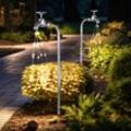 Solar Wasserhahn Deko Garten Wasserhahn mit Licht Außen Solar Gartenstecker für Außen, Metall silber, 60x led warmweiß, LxBxH 13x4,5x53 cm