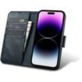 2in1 Leder Flip Cover iPhone 14 Pro Max Anti-RFID Öl Wachs Wallet Case Blau