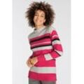 Stehkragenpullover BOYSEN'S, Damen, Gr. 36/38 (S), pink (hellgrau melange, pink), Feinstrick, Obermaterial: 50% Viskose, 28% Polyester, 22% Polyamid, gestreift, geringelt, casual, figurumspielend hüftbedeckend, Langarm Rippbündchen, Pullover, im modischen Farbverlauf - NEUE KOLLEKTION