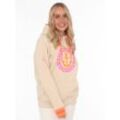 Hoodie ZWILLINGSHERZ Gr. S/M, beige Damen Sweatshirts mit Aufschrift Moin und Anker in Neonfarben