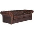 Vente-unique - Chesterfield Ledersofa 3-Sitzer - Vintage Leder - Braun - clotaire