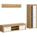 Wohnzimmer-Set INOSIGN "Aosta, Breite 235cm, bestehend aus Lowboard, Wandboard, Vitrine", weiß (wotan eiche nachbildung, weiß), B:235cm H:159cm T:35cm, Holzwerkstoff, Kastenmöbel-Sets, Wohnwand, Kombination, Anbauwand, Möbel Set, Schrankwand, Möbel Kombi