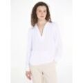 Langarmbluse TOMMY HILFIGER "VISCOSE CREPE V-NECK BLOUSE" Gr. 38, weiß (optic weiß) Damen Blusen in Unifarbe