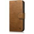 2in1 Leder Flip Cover iPhone 14 Pro Anti-RFID Oil Wax Wallet Case hellbraun