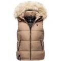 Steppweste MARIKOO "Eisflöckchen", Damen, Gr. M (38), grau (taupe), Obermaterial: 100% Polyester / Innenmaterial: 100% Polyester / Kunstfell: 90% Polyacryl, 10% Polyester, Westen, warme Steppweste mit abnehmbarem Kunstfellkragen