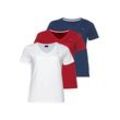 T-Shirt H.I.S "Essential-Basics" Gr. 56/58, bunt (marine, weiß, rot), Damen, Obermaterial: 100% Baumwolle, Shirts, figurumspielender Schnitt, aus Baumwolle