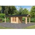 Gartenhaus "Gartenhaus Verino X" SET naturbelassen mit 2x Dachausbau, Schindeln, Boden, Dachrinne