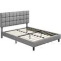 Polsterbett 160 x 200 cm Doppelbett mit Höhenverstellbarem Kopfteil, Stabiler Bettrahmen Stoffbett mit Lattenrost, Gepolstertes Bettgestell Bett,