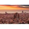 Fototapete PAPERMOON "BARCELONA-STADT SPANIEN SAGRADA FIMILIAR SKYLINE MEER", bunt, B:5,00m L:2,80m, Vlies, Tapeten