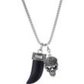 Kette mit Anhänger KINGKA "Schmuck Geschenk Edelstahl Halskette Zahn Totenkopf, OSN-850SBK-BX", schwarz (edelstahlfarben, schwarz,schwarz), Halsketten, Damen, Edelstahl, L: 65cm, mit Onyx, Zirkonia (synth.)