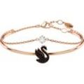 Armreif SWAROVSKI "Swarovski Iconic Swan, Schwan, 5678048" Gr. M, schwarz (roségoldfarben, kristallweiß, schwarz, kristallweiß, schwarz), Armbänder, Damen, M, Metall, mit Swarovski Kristall und Emaille